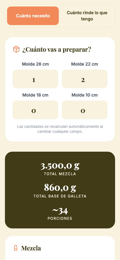 Calculadora de recetas de Calé Club en el celular